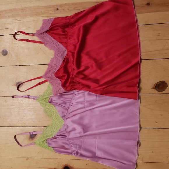 Moda International Tops - MODA INTERNATIONAL 2 silk camisoles red and pink, pink and green
